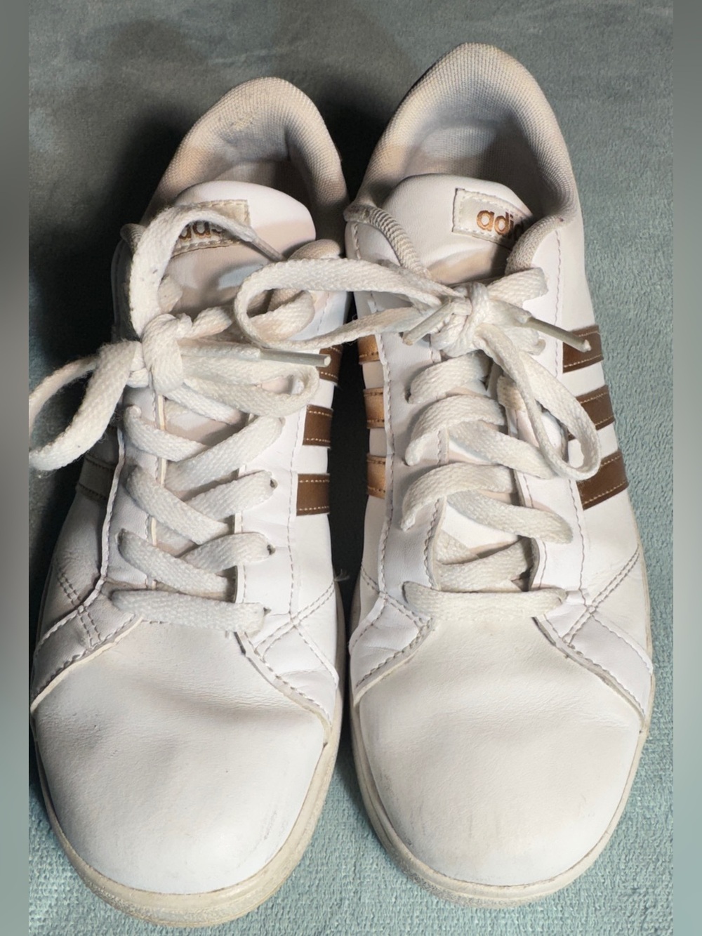 adidas Women's White Sneakers with Brown Stripes